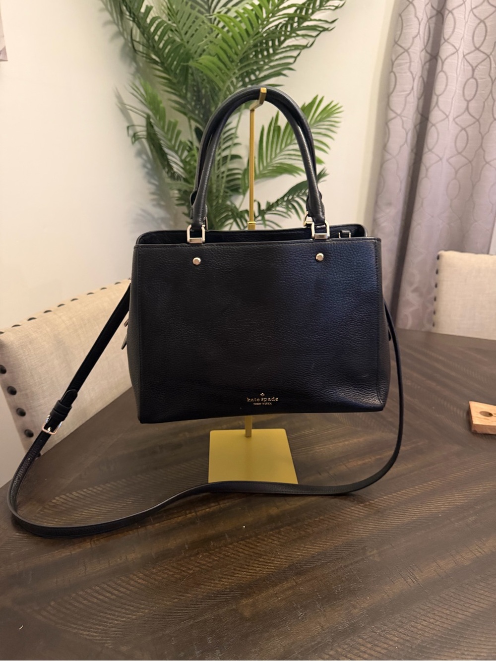 kate spade Black Pebbled Leather Satchel with Gold-Tone Hardware